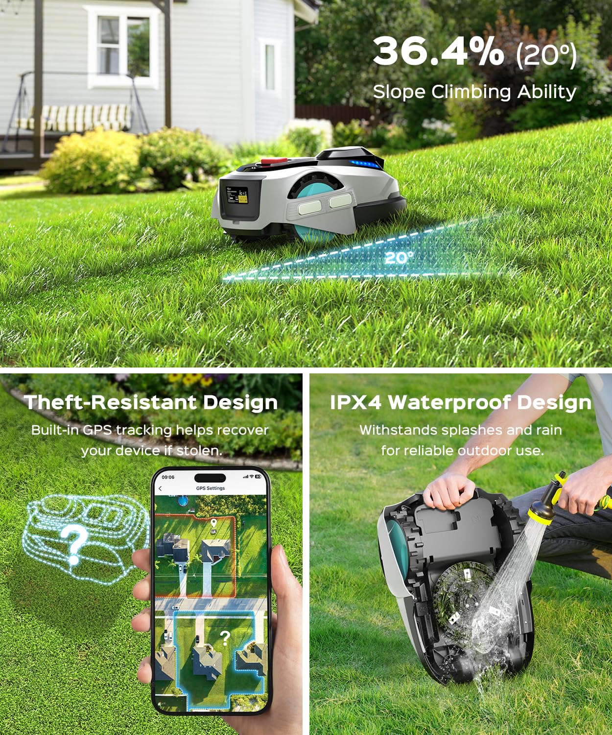 YARDCARE N1600 PRO Wireless Robot Lawn Mower with RTK + Vision System